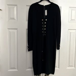 SALE NWOT ST JOHN Collection by Marie Gray black sweater dress with gold detail.